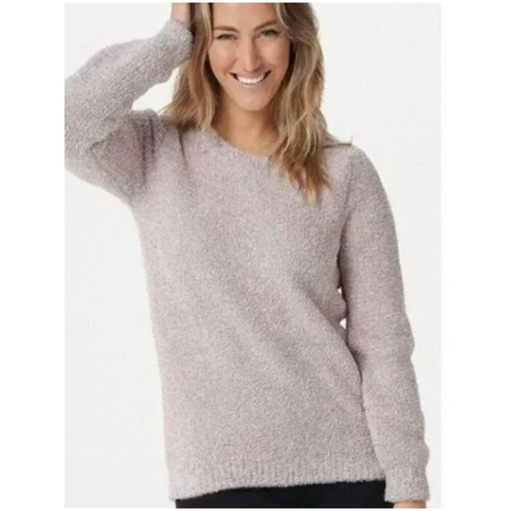 Barefoot Dreams CozyChic Seaside Sweater Fuzzy Crew Neck Pullover Lavender Large